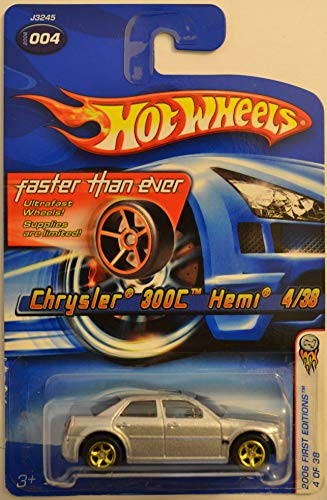 Hot Wheels Chrysler 300C Hemi Silver #004 Custom-Made with Real Rider Rubber Wheels HW 2006 First Editions Series 1:64 Scale Collectible Die Cast Model Car