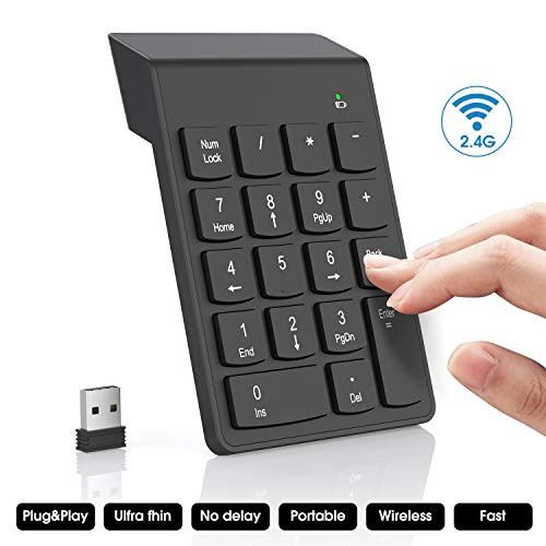 Wireless Numeric Keypad, USB Number Pad 18 Keys Mini Numeric Keyboard Portable Silent Financial Accounting Numeric Keyboard Extensions with for Laptop, PC, Desktop, Notebook