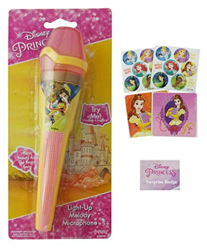 Disney Beauty and The Beast Toy Microphone Bundle: 3 Items | Princess Sing Along Microphone for Kids with Princess Stickers and Surprise Princess Pin-Back Button