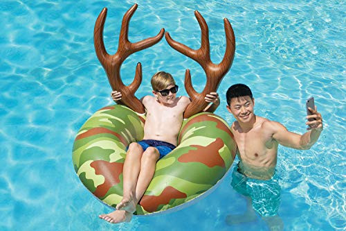 Poolmaster Camo Inflatable Swimming Pool Party Float (48 Inch), Green, Brown, Tan