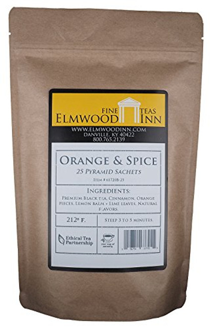 Elmwood Inn Fine Teas, Orange & Spice Black Tea, 25 Pyramid Sachet Tea Bags