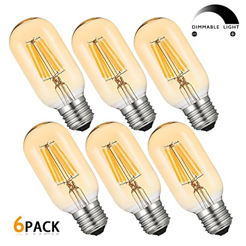 CanYa T45 Amber led Filament Bulb t45 led Bulb dimmable 6W Equivalent T45 Edison Bulb E26 Base 110V 2700K Warm White for Lobby Pack of 6