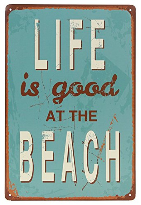 ERLOOD Life is Good at Beach Tin Sign Wall Retro Metal Bar Pub Poster Metal 12" X 8" ERLOOD Life is Good at Beach Tin Sign Wall Retro Metal Bar Pub Poster Metal 12" X 8"