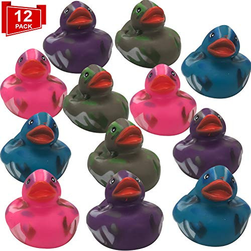 Livativ Playko 2 Inch Rubber Ducks - Rubber Ducks in Bulk - Rubber Duckies - Rubber Ducks for Pool - Pool Floats for Kids - Colorful Bathtub Toys (Camouflage Rubber Duckies (Pack of 12))