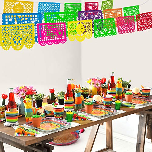 Large Plastic Papel Picado Banner for Mexican Fiesta Party Decorations,Cinco De Mayo Party Supplies,18 Multi-Colored Mexican Fiesta Panels