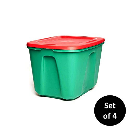 HOMZ Holiday Plastic Storage Container, 18 Gallon, Red/Green, 4 Sets