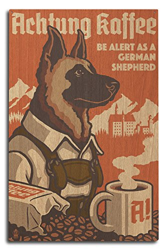 Lantern Press German Shepherd - Retro Coffee Ad (10x15 Wood Wall Sign, Wall Decor Ready to Hang)