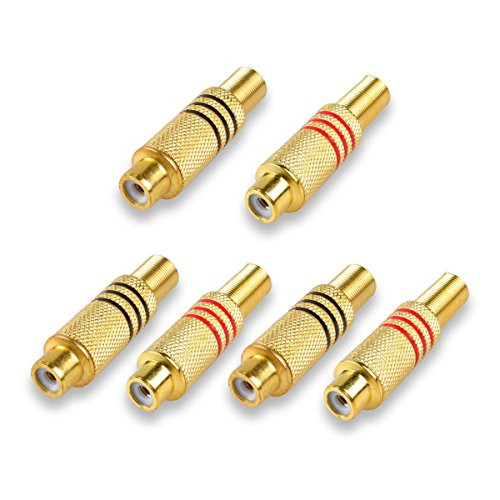 RCA Connector Plug, Conwork 6-Pack RCA Female Plug Screws Audio Video in-Line Jack Adapter Gold Plated Solder Type