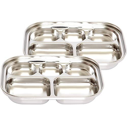 SU company Stainless Steel Divided Tray Divided Plate Diet Plate Diet Food Control Tray 5 Compartment Food Tray 2Pack SU company Stainless Steel Divided Tray Divided Plate Diet Plate Diet Food Control Tray 5 Compartment Food Tray 2Pack