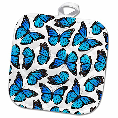 3D Rose Blue Monarch Butterflies Pot Holder, 8 x 8