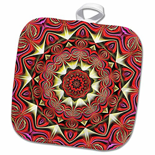 3D Rose Red Mandala Style A Asian Symbol Pot Holder, 8 x 8