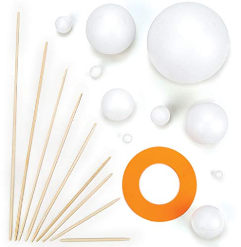 Make Your Own Solar System Kits with Various Sizes Polystyrene Balls, Foam Pieces &Wooden Sticks for Kids Science Projects(Pack of 2 Kits)