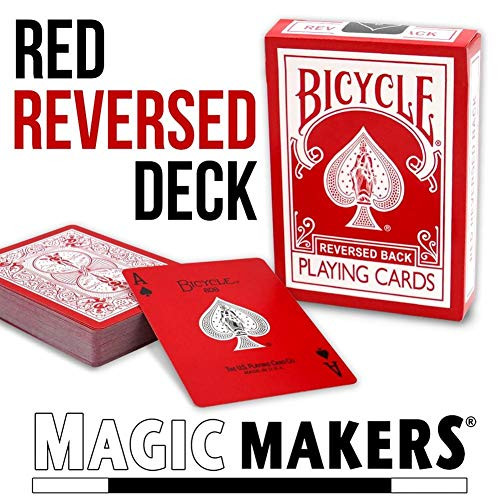 Magic Makers Bicycle Red Reverse Deck Rider Back Poker Size Playing Cards - Including Bonus Gimmick Cards for Performing Magic Tricks and Cardistry Flourishes