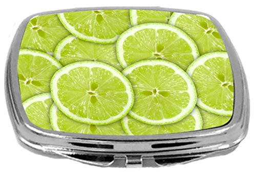 Rikki Knight Compact Mirror, Green Background with Citrus-fruit of Lime Slices