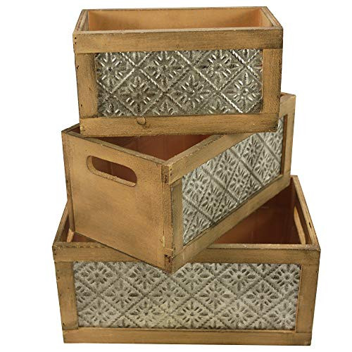 Admired By Nature Wood Nesting Storage Front Panel and Cutout Handles, Set of 3, I. Beige_Home Decor Crate