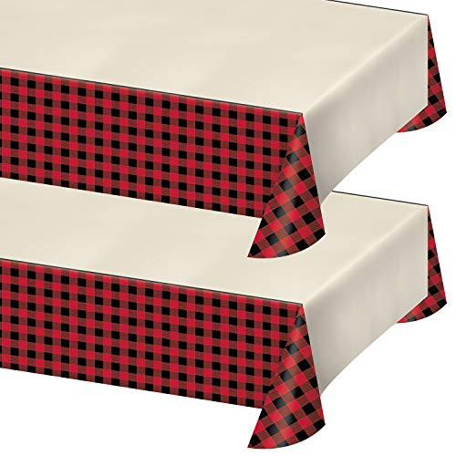 Buffalo Plaid Party Supplies - Red and Black Checkered Buffalo Plaid Table Cover, 54" x 102" (2 Pack)