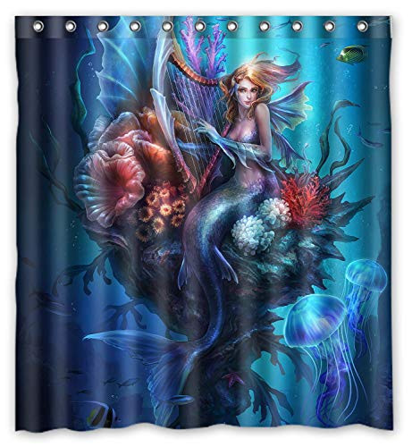 KXMDXA Decorative Vintage Mermaid Art Waterproof Polyester Bath Shower Curtain Size 66x72 Inch