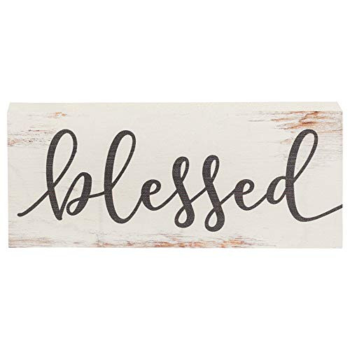 P. Graham Dunn Blessed Script Design White Wash 6 x 2.5 Inch Solid Pine Wood Farmhouse Stick Sign