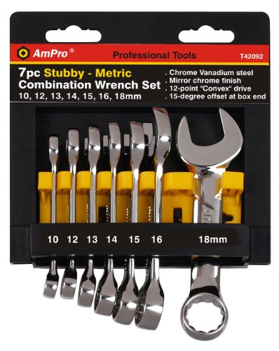 AMPRO T42092 7 Piece Stubby Combination Wrench Set