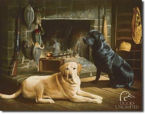 SRongmao Ducks Unlimited Waiting at Cross Creek Dogs Hunt Cabin Wall Decor Metal Tin Sign 16x12in