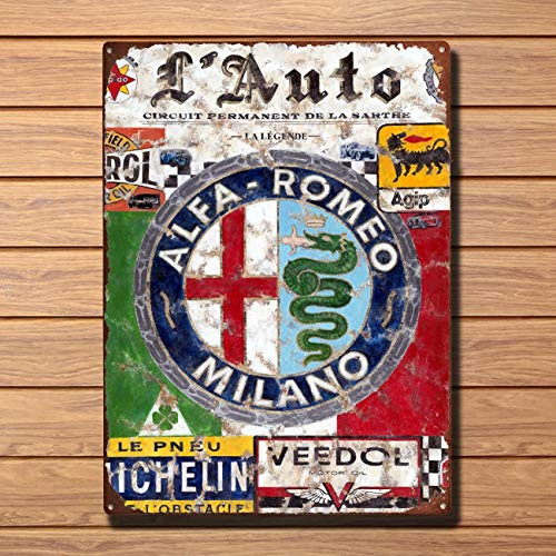 Metal Vintage Shabby-Chic Alfa Romeo Plaque Vintage Metal Tin Sign Retro Tin Plate Sign Wall Art Decor TIN Sign 7.8X11.8 INCH