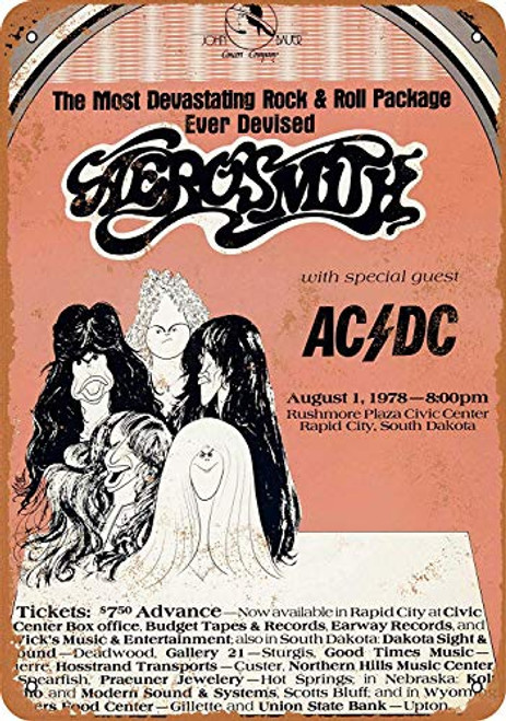 SRongmao 8 x 12 Tin Metal Sign - Vintage Look 1978 Aerosmith and AC/DC in South Dakota Bar Cafe Home Wall Art Deco