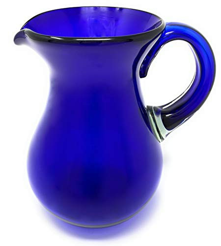 Mexican Hand Blown Glass Pitcher  Cobalt - Juice, Margaritas, Water, Lemonade (84 oz)