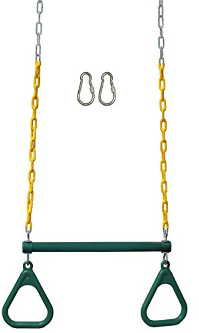 Jungle Gym Kingdom 18" Trapeze Swing Bar Rings 48" Heavy Duty Chain Swing Set Accessories & Locking Carabiners (Green)
