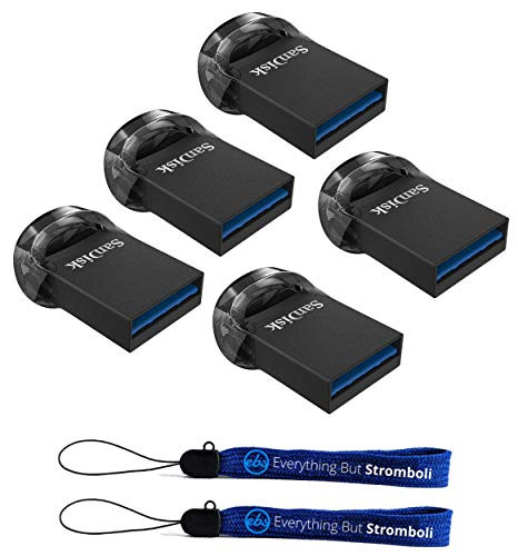 SanDisk 16GB Ultra Fit USB 3.1 Low-Profile Flash Drive (5 Pack Bundle) SDCZ430-016G-G46 Pen Drive with (2) Everything But Stromboli (TM) Lanyard