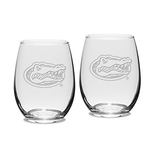 University Glass NCAA Florida Gators Adult Set of 2 - 15 oz Stemless Wine Glass Deep Etched Engraved, One Size, Clear