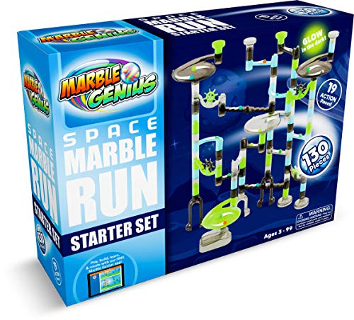 Marble Genius Marble Run Space Starter Set - Glow-in-The-Dark - 130 Complete Pieces + Free Instruction App (80 Translucent Marbulous Pieces + 50 Marbles)