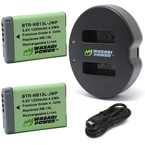 Wasabi Power Battery (2-Pack) and Dual USB Charger for Canon NB-13L