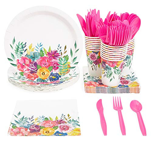 Vintage Floral Dinnerware Set, Floral Plates and Napkins Serves 24 (144 Pieces)