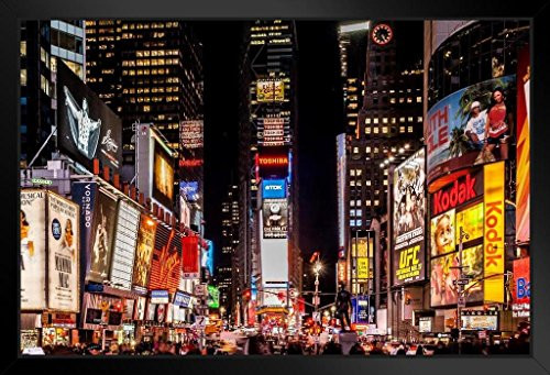 Times Square New York City NYC at Night Photo Art Print Black Wood Framed Poster 20x14 Times Square New York City NYC at Night Photo Art Print Black Wood Framed Poster 20x14