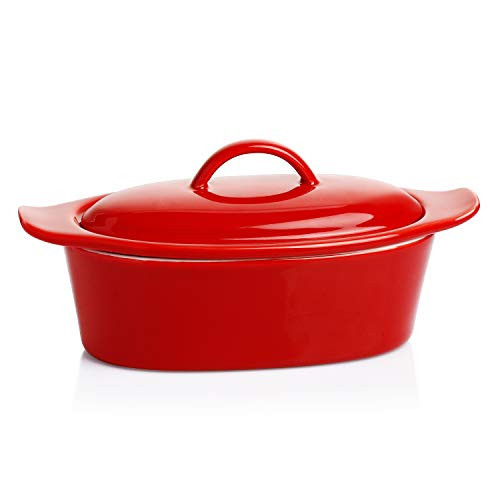 Butter Boat, French Butter Dish with Water, Porcelain - Fresh Soft Butter without Refrigeration, Red - Better Butter & Beyond