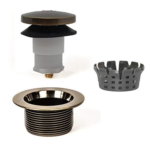 PF WaterWorks PF0920-AB Touch (Tip Toe or Foot Actuated) Bath Tub Drain Assembly with Gasket-Coarse 11.5 Threads Per Inch-Free Hair Catcher/Strainer, Antique Brass