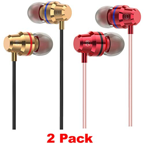 Earbuds with Microphone 2 Pack Ear Buds Earphones Headphones Mic and Volume Control Wired in Ear Noise Isolating Bass