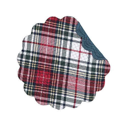 C&F Home Lennox Plaid 17'' x 17'' Round Placemat Set of 6 Checkered Reversible Cotton Lodge Rustic Table Mat for Kitchen Dining Table Round Placemat Set of 6 Red