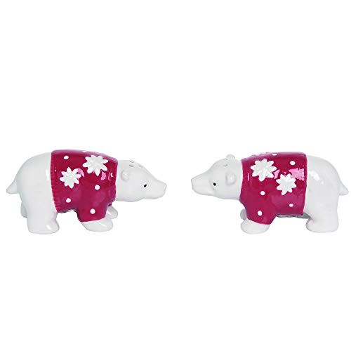 Woodland Rosy Red 4 x 3 Glossy Ceramic Christmas Salt and Pepper Shaker Set