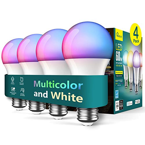 Treatlife Smart Light Bulb 4 Pack, Dimmable Multicolor and White LED Bulb, Works with Alexa, Google Assistant, A19 E26 8W (60W Equivalent), No Hub Required Treatlife Smart Light Bulb 4 Pack, Dimmable Multicolor and White LED Bulb, Works with Alexa, Google Assistant, A19 E26 8W (60W Equivalent), No Hub Required