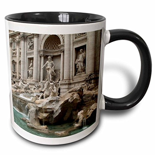 3dRose 47792_4 Trevi Fountain In Rome, Italy- Places To Travel Ceramic Mug, 11 oz, Black/White