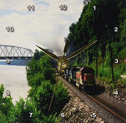 3dRose dc_80382_1 Triple Header with Train Going Thru a Mountain Pass Desk Clock, 6 by 6-Inch