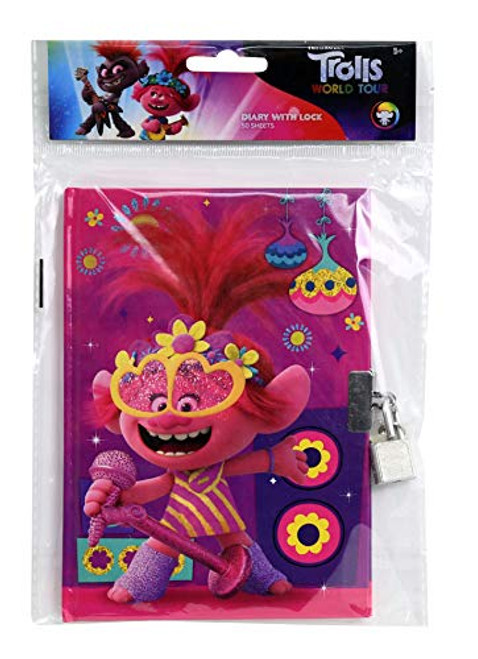Trolls 2 Diary with Lock - Hardcover Poppy World Tour Pink Diary & Notebook for Girls, Desk Accessories & School Supplies, Trolls Journal Pad with Lock & Keys for Kids - 50 Sheets Diary