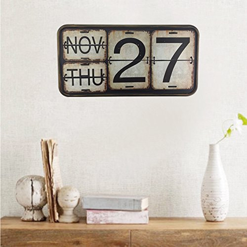 Home Metal Calendar Wall Mounted Shabby Chic Perpetual Flip Iron Calendar for Office Bar Decoration Square Shape Distressed Finish Hanging Reproduction Creative Antique Railroad (Black, Rectangle)