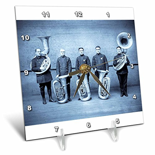 3dRose dc_6750_1 Desk Clock, Tuba Cops Cyan Tone, 6 by 6-Inch