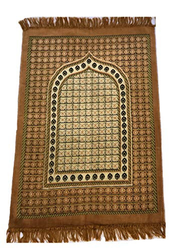 Turkish Islamic (Muslim) Sajda Prayer Mat Rug - Janamaz for Ramadan & Eid Gift (Orange)