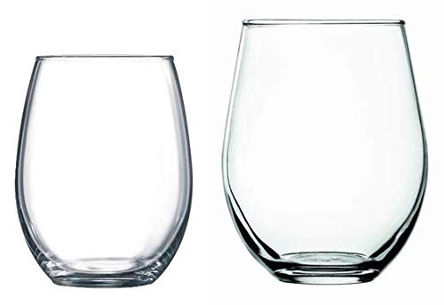 Mixed Stemless Round Chardonnay Red Wine Glass, 15 Oz & 20 Oz Set of 4