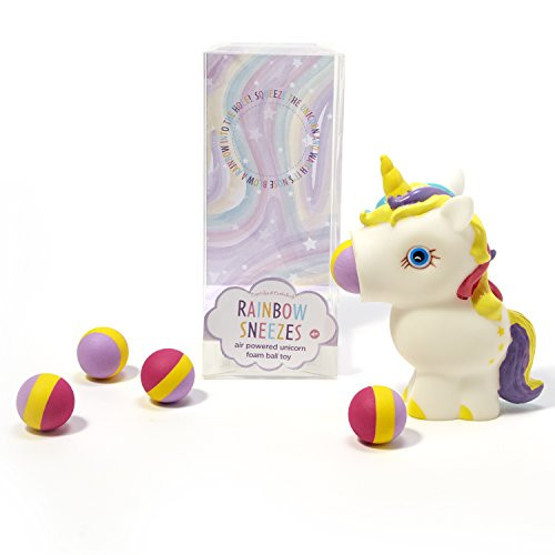 Two's Company Gift Box-PVC/EVA Rainbow Sneezes Unicorn Air Powered Foamball Toy