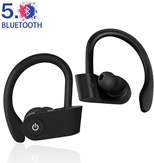 Bluetooth Headphones IPX5 Waterproof, Wireless Sport Earphones, HiFi Bass Stereo Sweatproof Earbuds W/Mic, Noise Cancelling Headset for Workout, Running, Gym, iPhone?Huawei, 8 Hours Play time (Black)