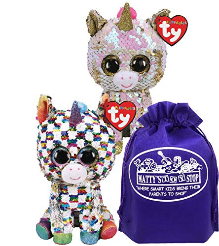 TY Beanie Boos Flippables Reversible Sequin Cosmo & Fantasia Gift Set Bundle with Matty's Toy Stop Storage Bag - 2 Pack